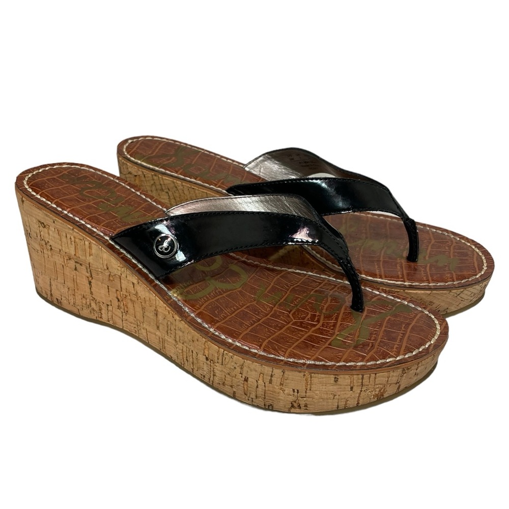 Sam Edelman Romy Black Cork Wedge Sandals Womens Size 9